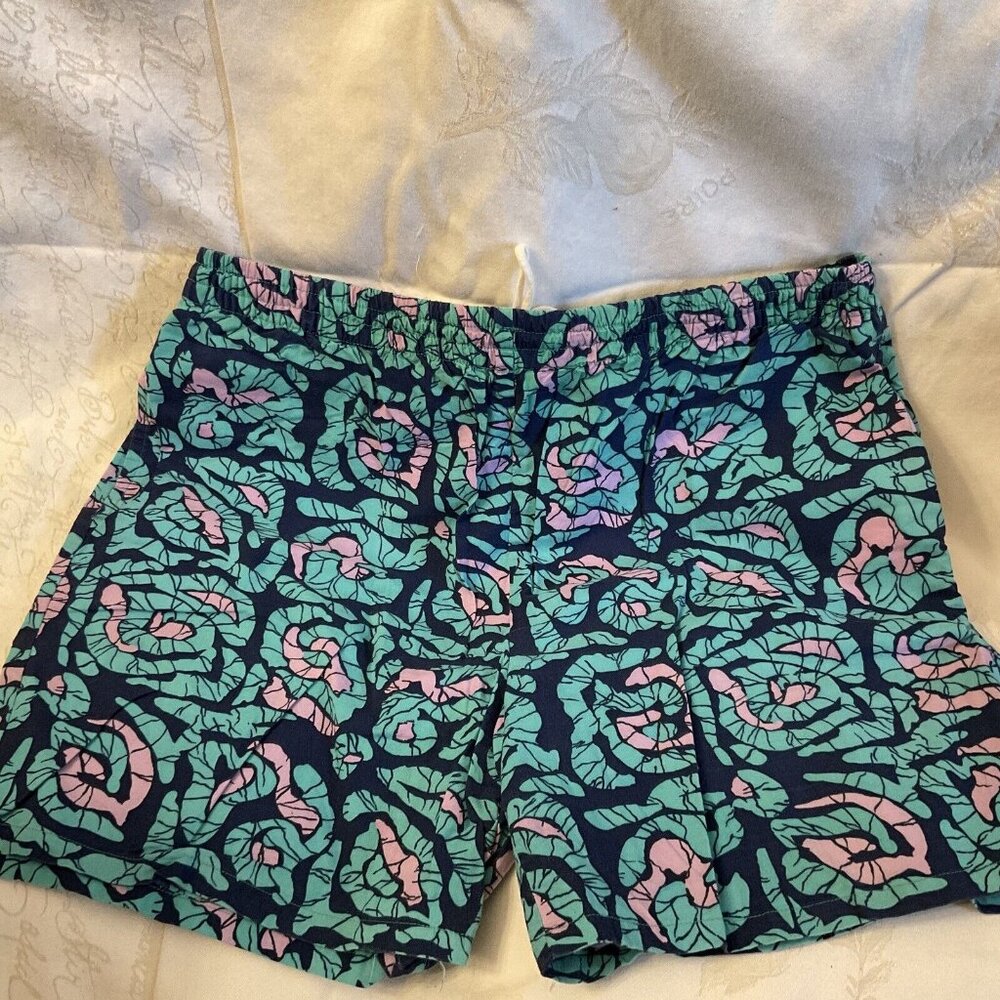 Vintage SUNSET HIGHWAY Lined Swimming Trunks Sz XL 40-42 Blue Pink Turq Pockets